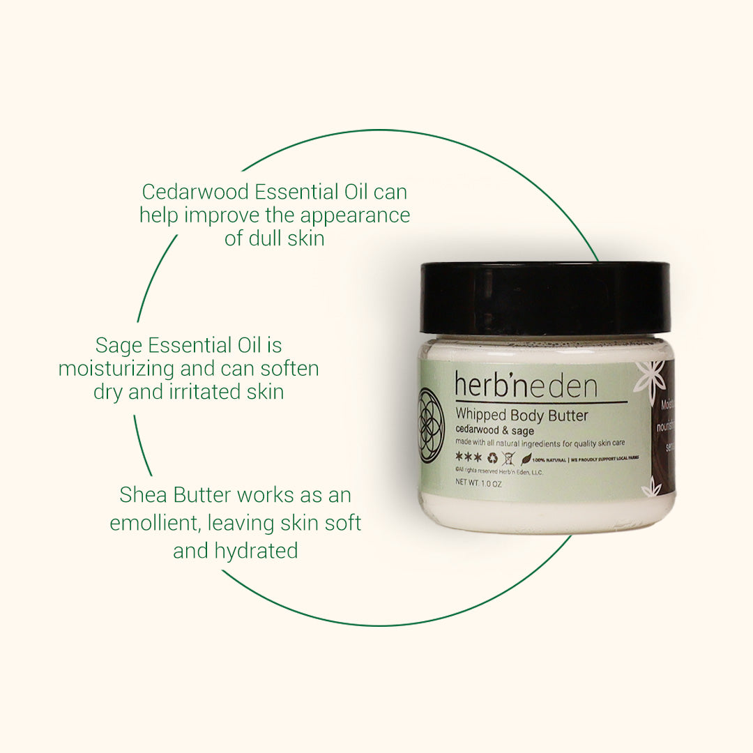 all-natural cedarwood and sage mini body butter made with essential oils | herb'neden