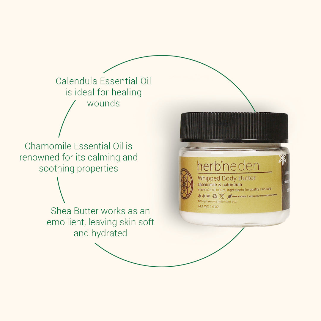 all-natural chamomile and calendula mini body butter made with essential oils | herb'neden