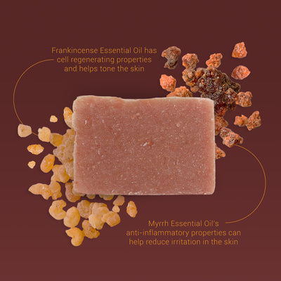 ancient ingredients in all natural frankincense and myrrh bar soap from herb'neden