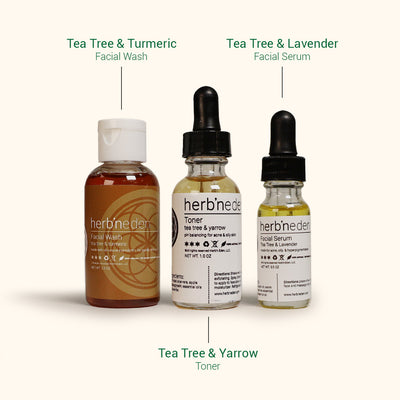 a curated trial size facial skincare routine that includes facial wash, toner, and facial serum all made with natural plant based ingredients | herbneden