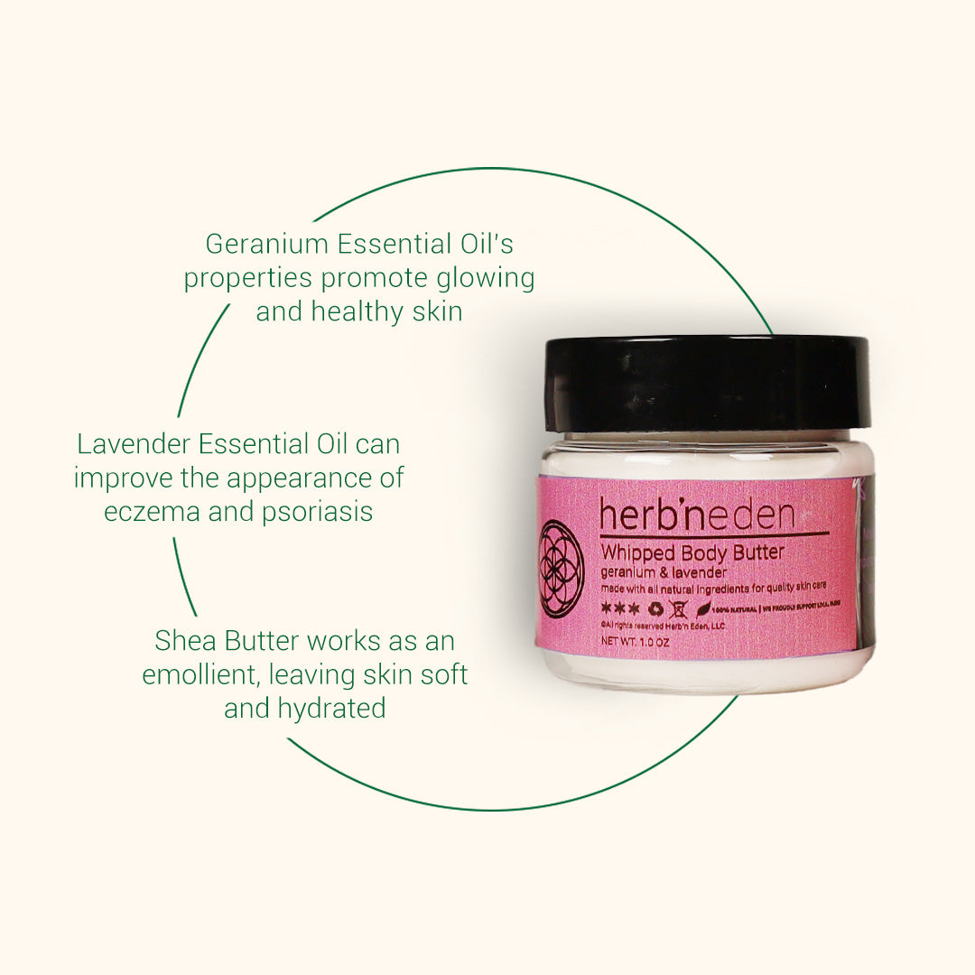 all-natural lavender and geranium mini body butter made with essential oils | herb'neden