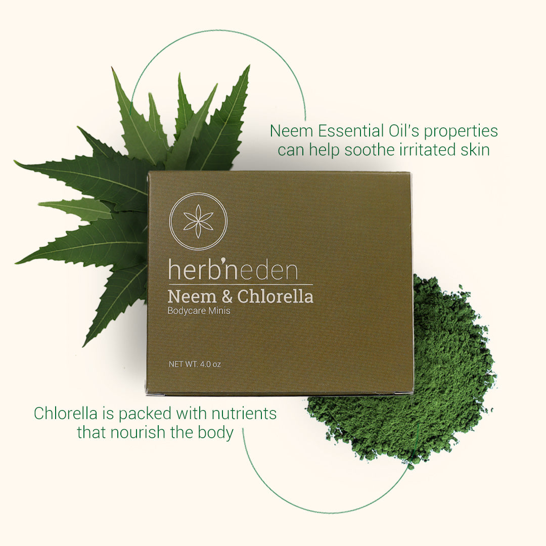 all natural neem & chlorella body care mini set made with premium essential oils | herb'neden
