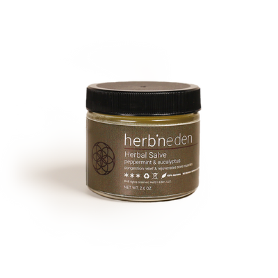 all natural peppermint & eucalyptus herbal salve with essential oils | natural decongestant and muscle pain relief | herbneden