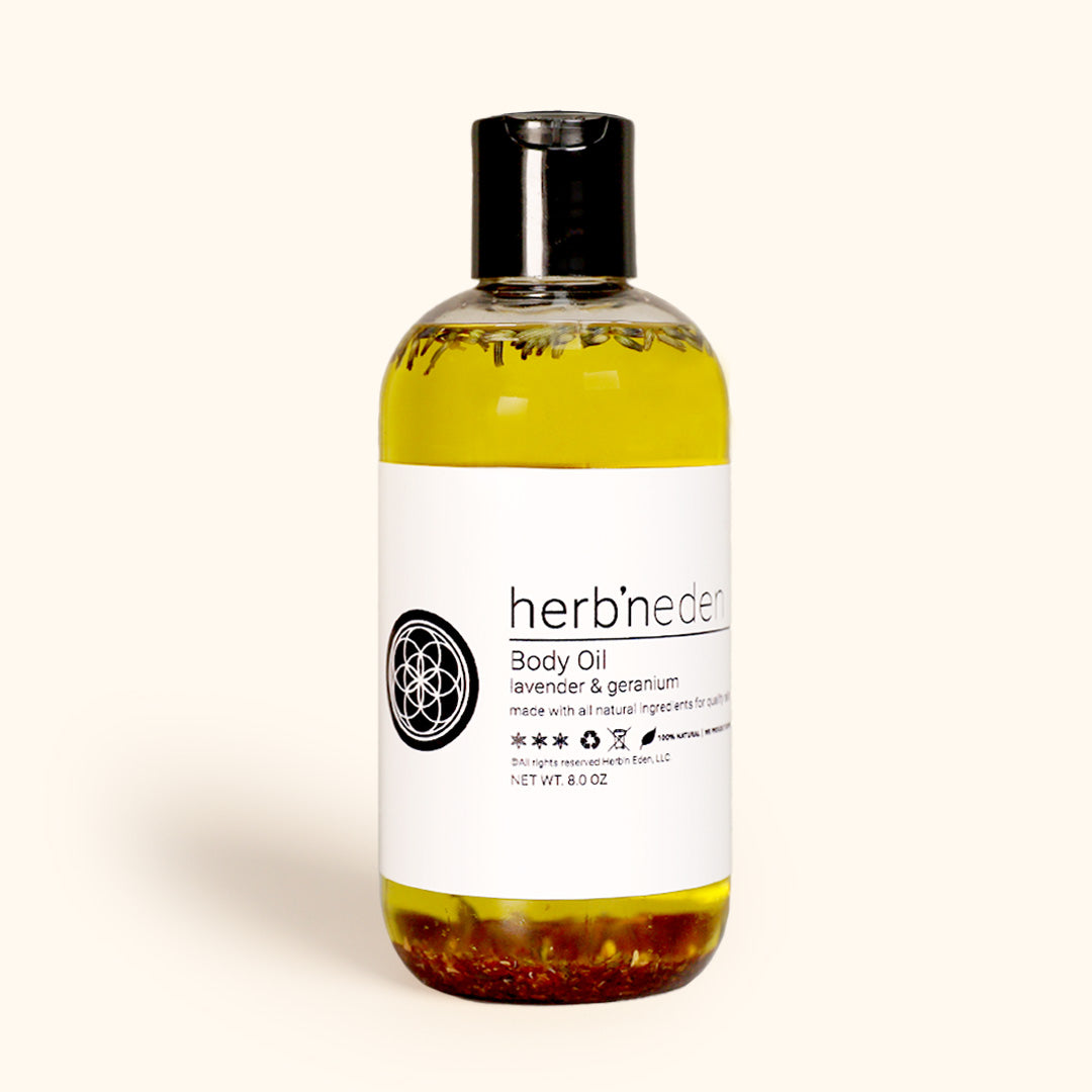 all-natural lavender & geranium body oil made with essential oils | herbneden