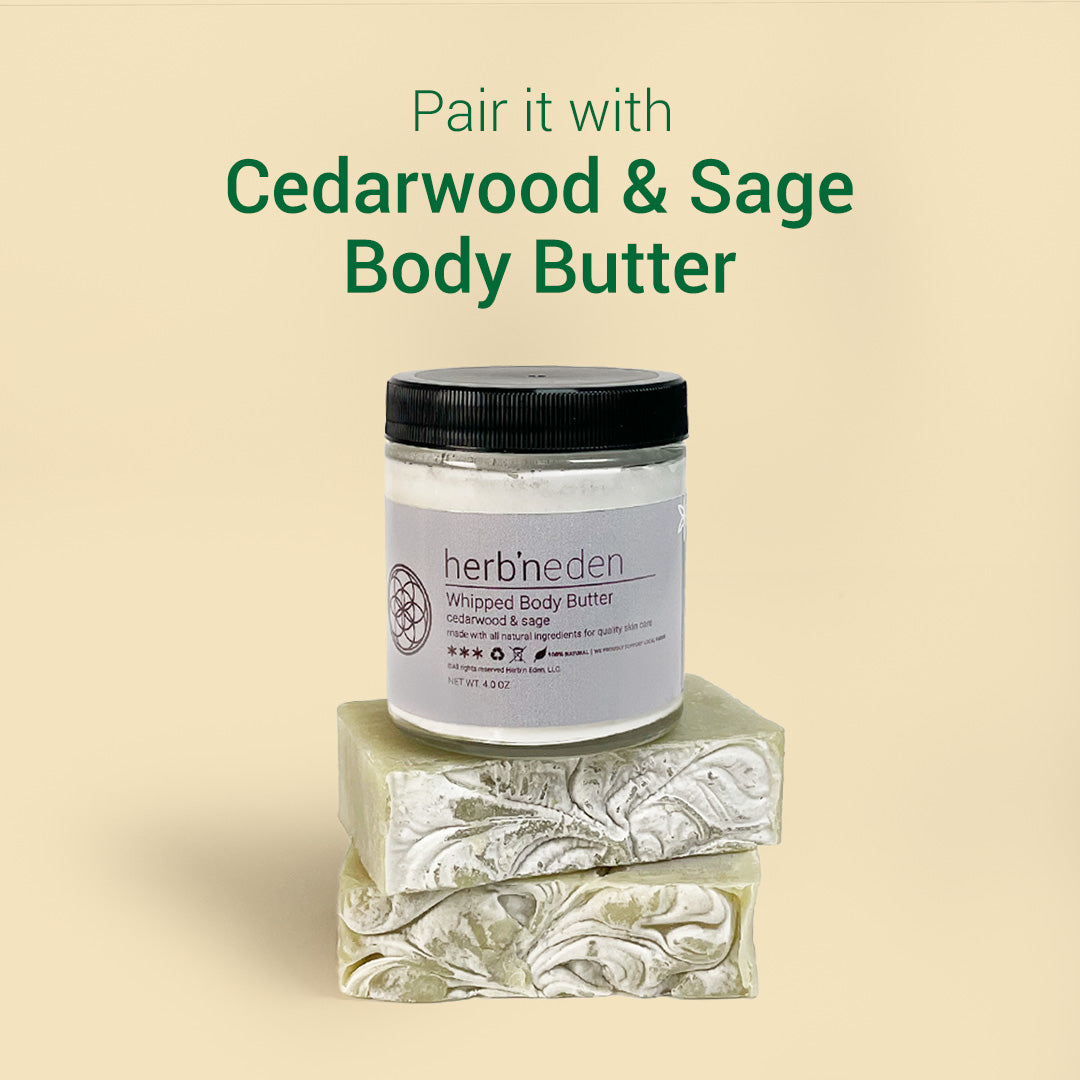 cedarwood and sea clay bar soap pairs well with cedarwood and sage body butter | herbneden