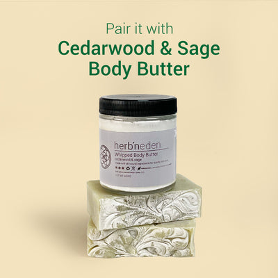 cedarwood and sea clay bar soap pairs well with cedarwood and sage body butter | herbneden