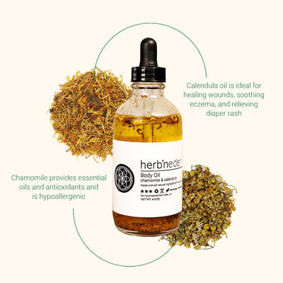 all natural chamomile and calendula body oil | essential oils moisturizer | herbneden