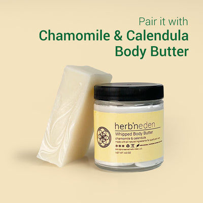 coconut and kaolin clay bar soap pairs well with chamomile and calendula body butter | herbneden