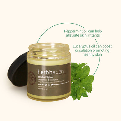 all natural peppermint & eucalyptus herbal salve with essential oils | natural decongestant and muscle pain relief | herbneden