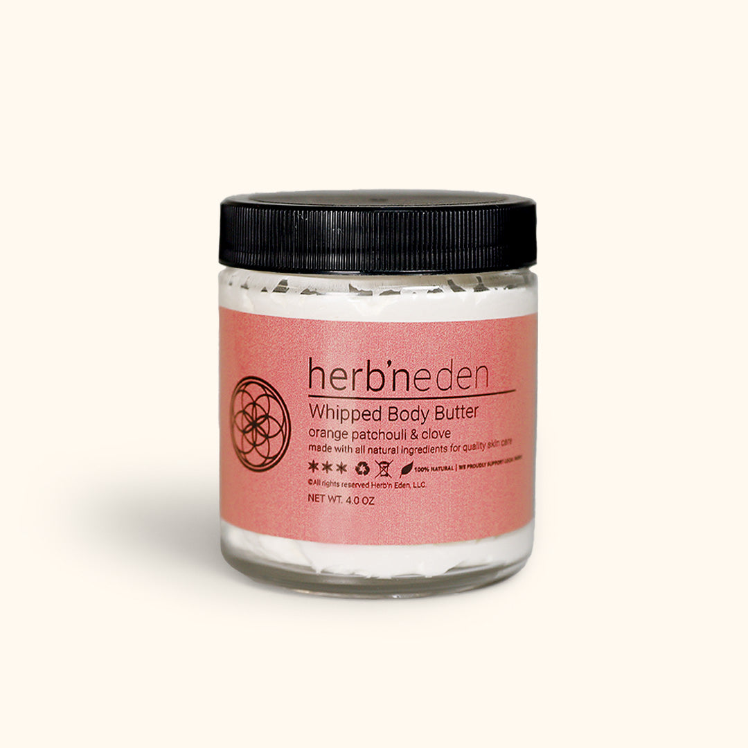 all natural orange patchouli & clove body butter with essential oils | herbneden