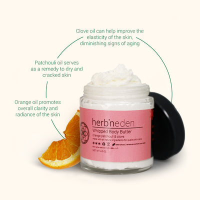 all natural orange patchouli & clove body butter with essential oils | herbneden