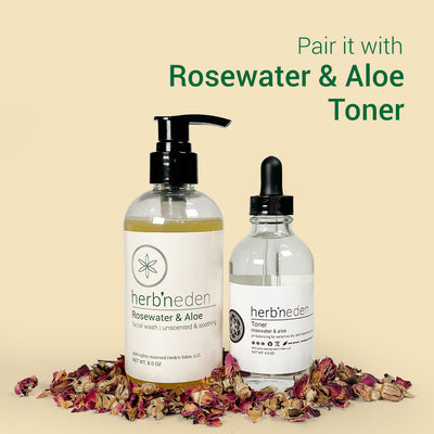 all natural rosewater & aloe facial wash | a gentle cleanser for sensitive skin | pair it with the rosewater & aloe facial toner | herbneden
