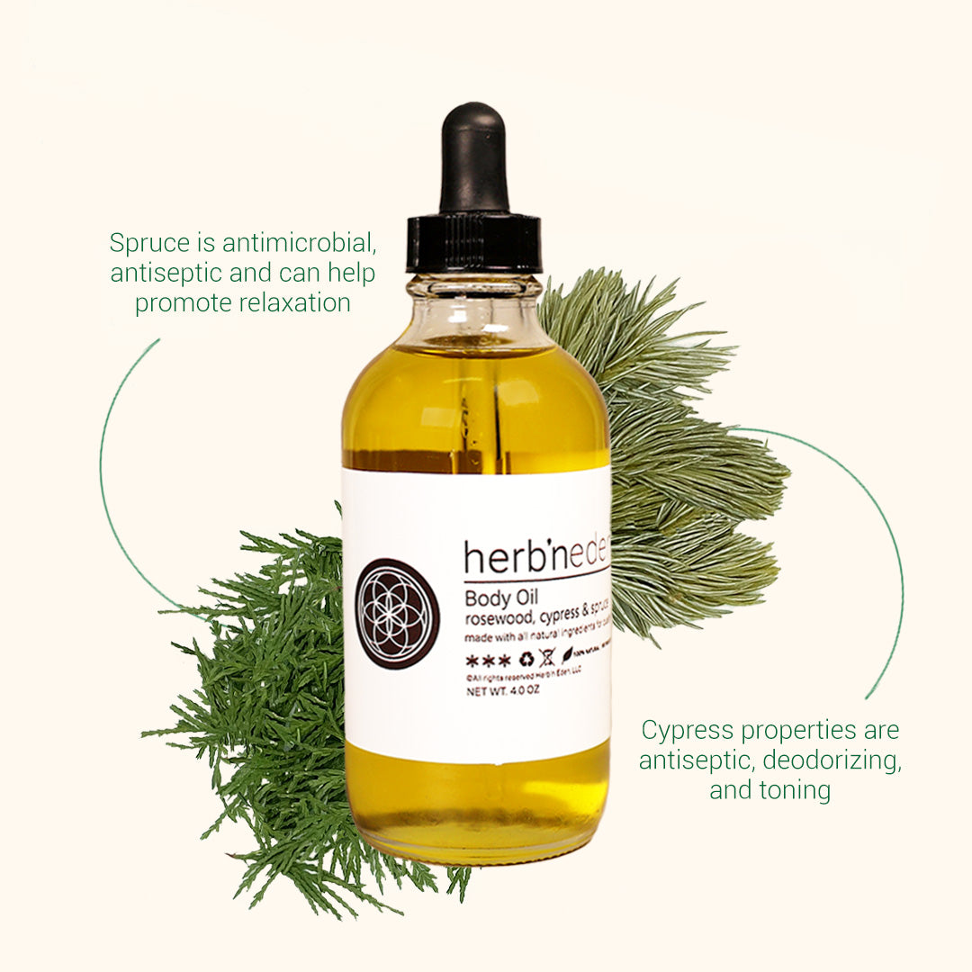 all natural rosewood cypress & spruce body oil | herbneden