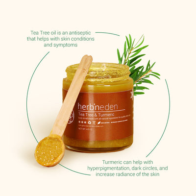 all natural tea tree & turmeric body scrub | gently exfoliates and reveals skin's natural glow | herbneden