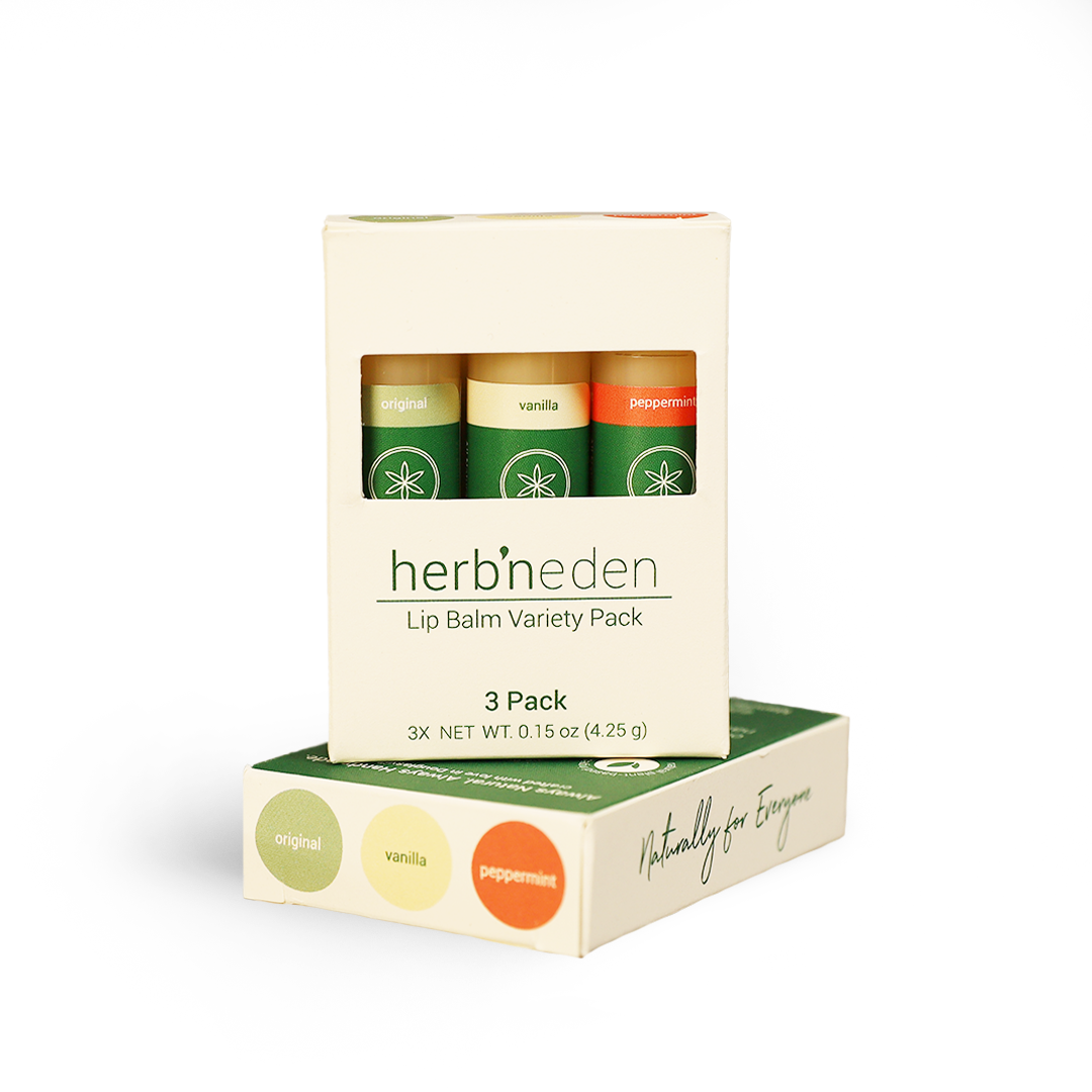 all natural variety lip balm 3 pack | peppermint, vanilla, & original | herbneden