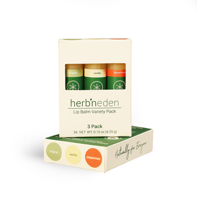 all natural variety lip balm 3 pack | peppermint, vanilla, & original | herbneden